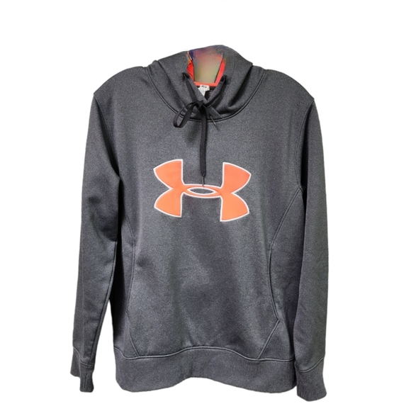 Under Armour Loose Slate Gray Big Logo Long Sleeve Hooded Sweatshirt Size Medium - Picture 1 of 13